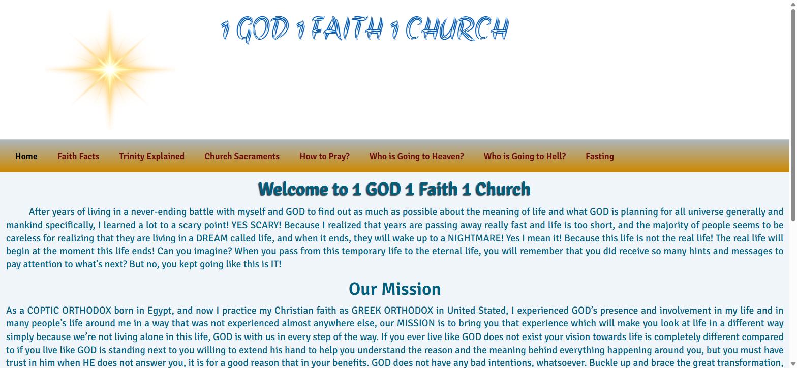 1 GOD 1 Faith 1 Church homepage built by Starbeam Hosting